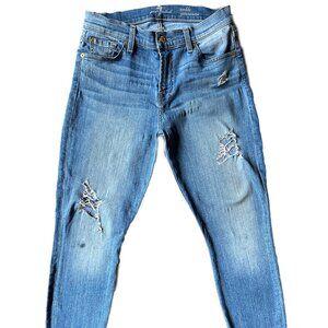 7 for all mankind jeans  Ankle Genevieve Low Rise distressed Lightwash Size 29